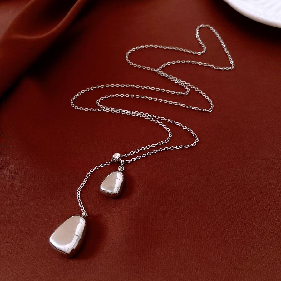 

Stainless Steel Oval Adjustable Pendant Necklace Simple Versatile Sweet Cool Style Sweater Chain Trend Necklace Women