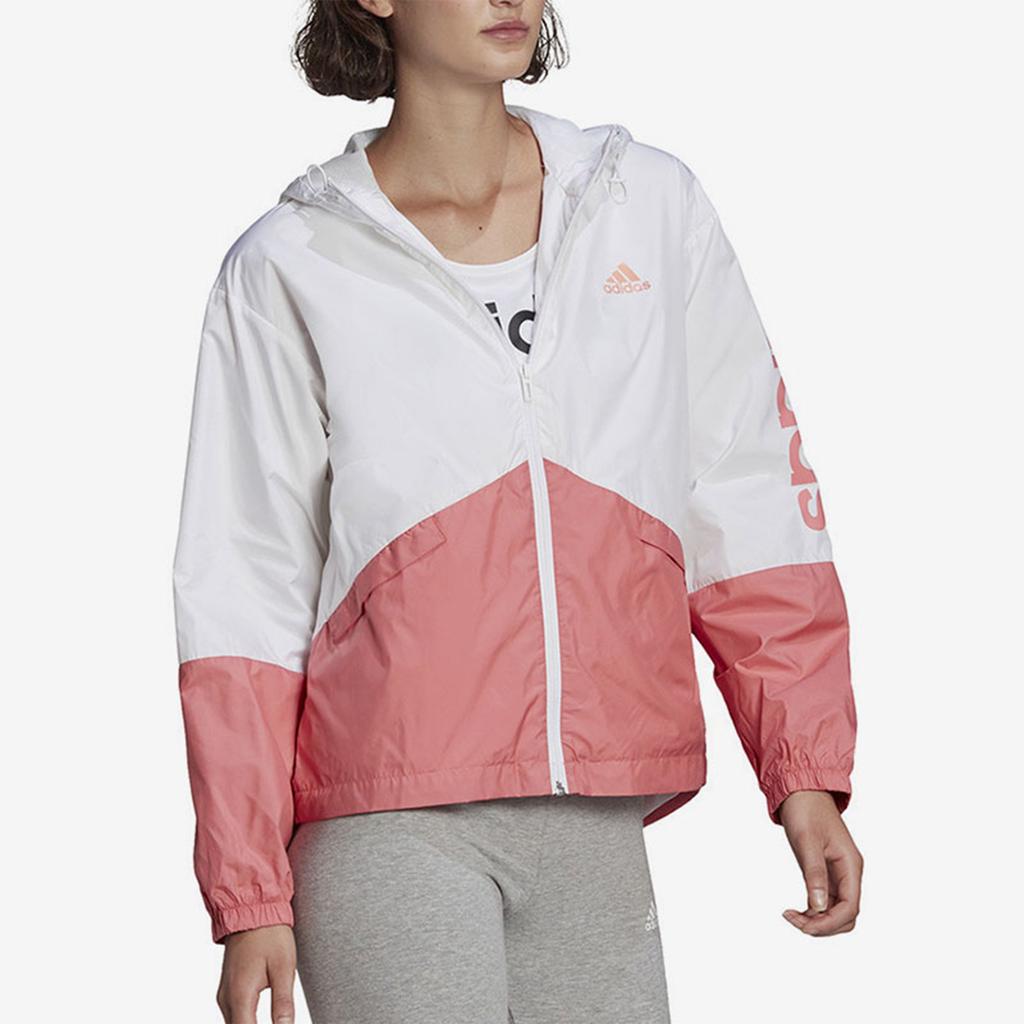Adidas Logo Print Sports Woven Hooded Jacket Women Jackets White Pink GM5623