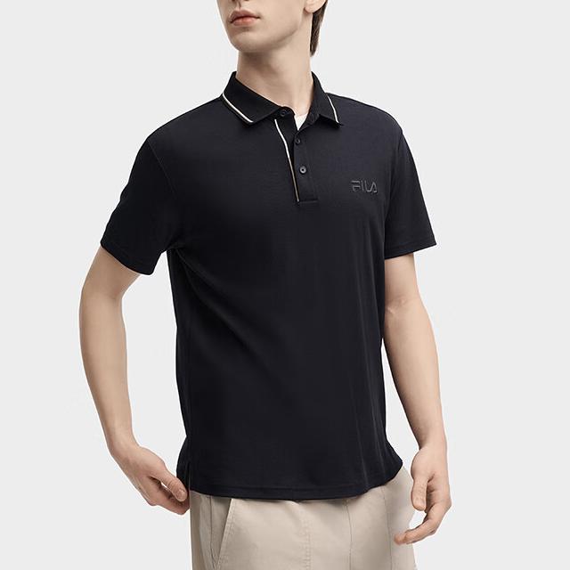 FILA Heritage Solid Color Casual Breathable Short Sleeve Polo Shirt Men Polo Shirts Black F11M438109FBK