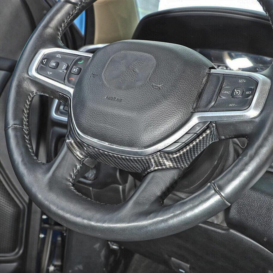 For 2019 - 2024 Dodge RAM 1500 Carbon Fiber Steering Wheel Decoration Cover Trim