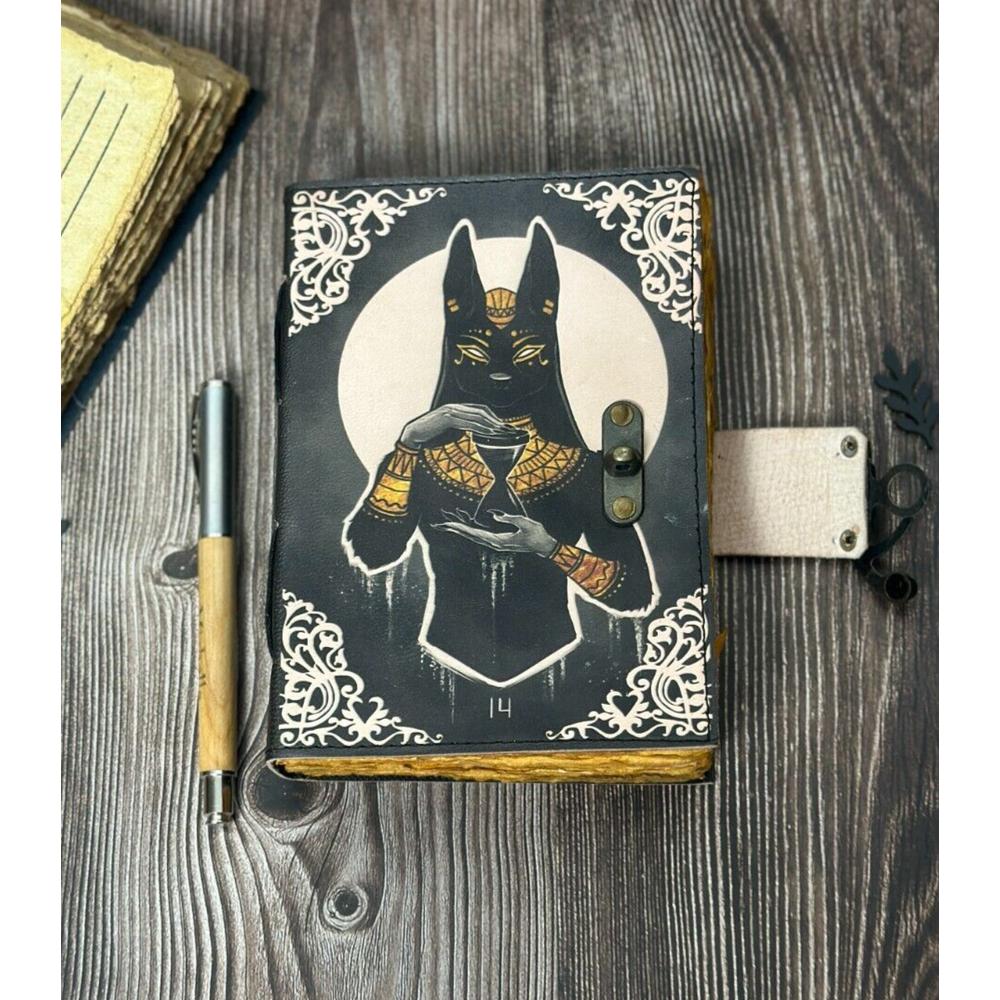 Egyptian Cat Book of Shadows Leather Journal - Leather Print Journal, Wiccan