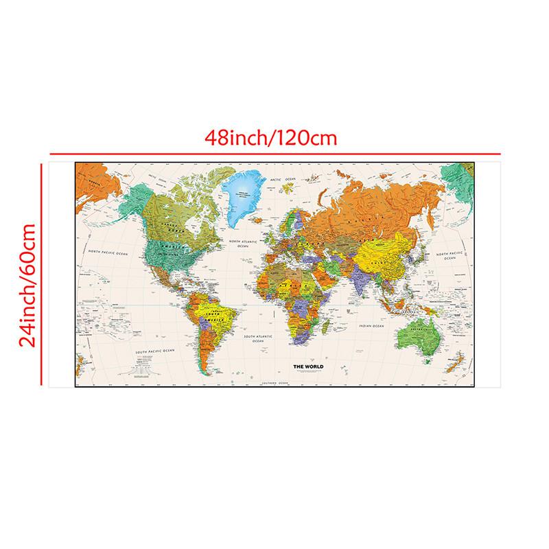 Decorative Hanging Picture Wall Poster World Map Classic Vintage Painting Home Decor for Teaching Living Room,Study