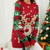 Womens Loose Knit Sweater With Cute Deer Motif LED Light Detail Round Neck Long Sleeve Christmas Pullover