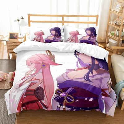 Anime Girl Genshin Impact Beelzebul Bedding Set Duvet Cover Bed Set Quilt Cover Pillowcase Comforter King Queen Size Boys Adult