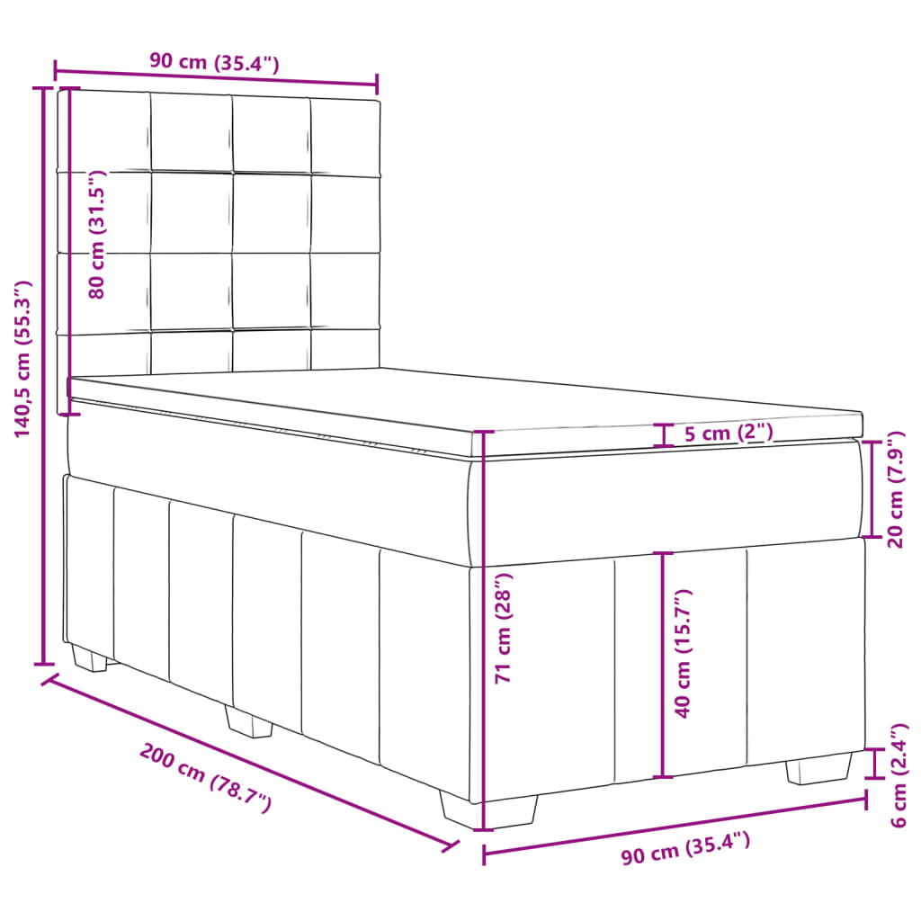 Box Spring Bed with Mattress Light Grey 90x200 cm Fabric