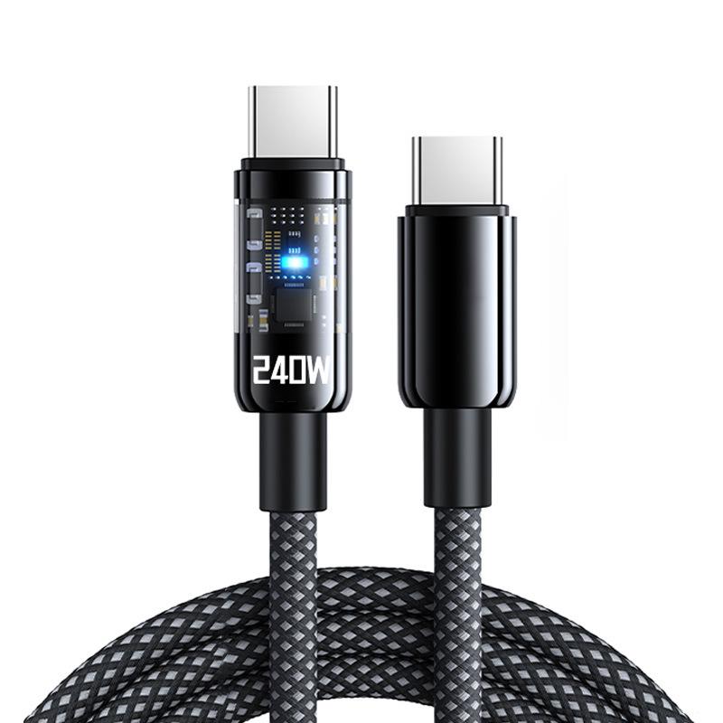 240W Transparent Fast Charging Visible Data Cable for Huawei, Apple, Honor - Universal Car Compatible