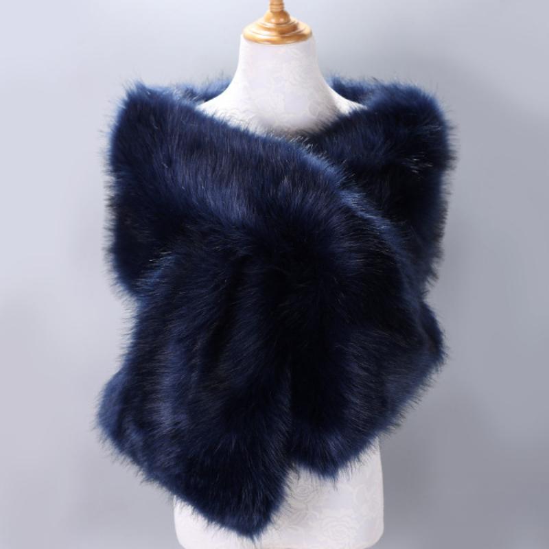 

Осень-зима роскошный искусственный мех шаль шарфы дамы плюшевые шарф накидка для свадебной вечеринки меховой болеро длинный накидка One Size темно-синий