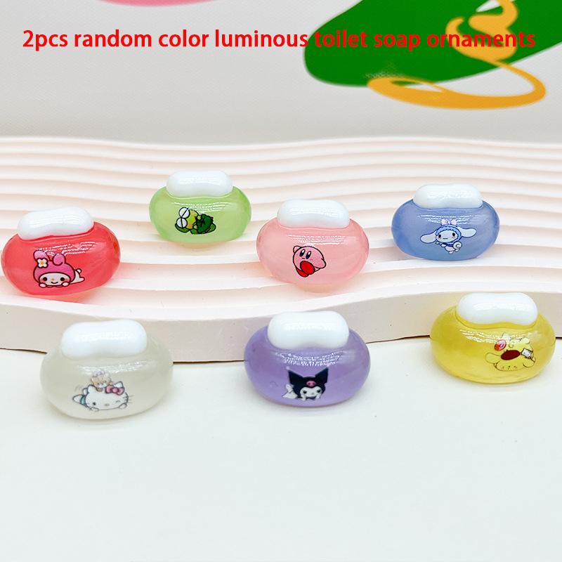 

2Pcs Luminous Toilet Soap Model Ornaments Cute Cartoon Resin Ornament Mini Decor