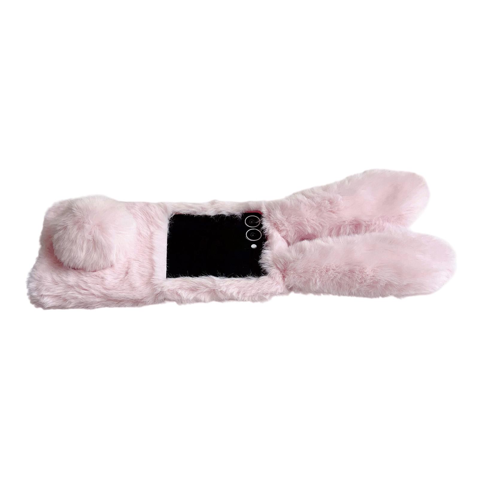 

For Samsung Galaxy Z Flip7 5G Case Bunny Ears Winter Plush Hard PC Phone Cover Pink