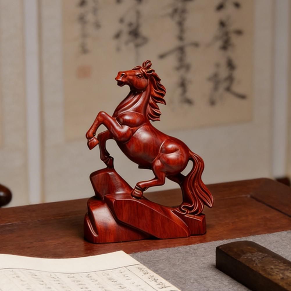 8cm African Padauk Wooden Horse Ornaments Good Luck Gifts For Home Opening Solid Wood Carving Crafts Festive Atmosphere Ornament