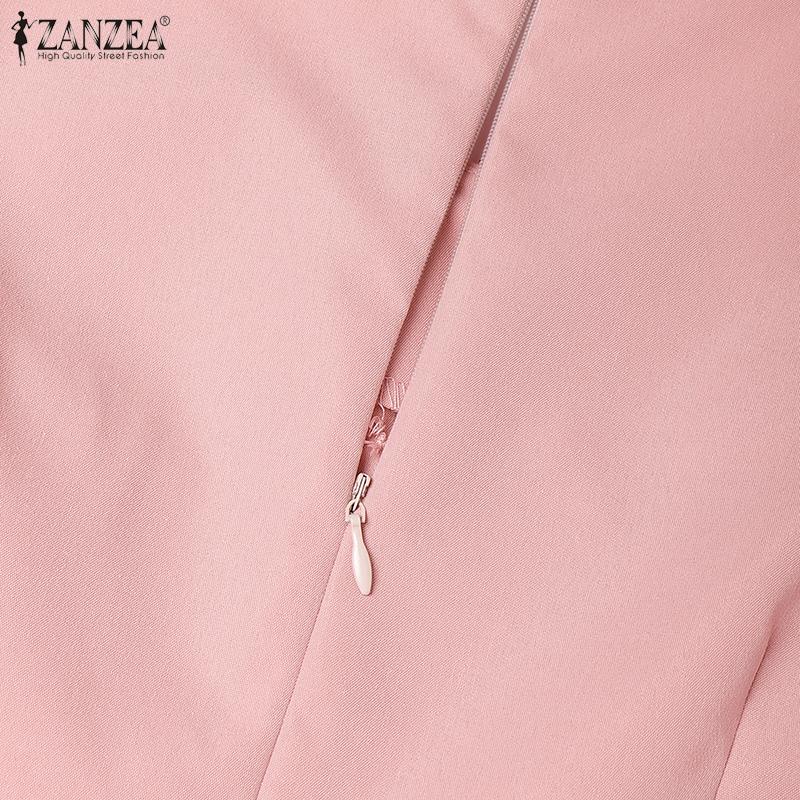 ZANZEA Women Casual Mesh Splice Short Sleeve Square Neck Summer Dress