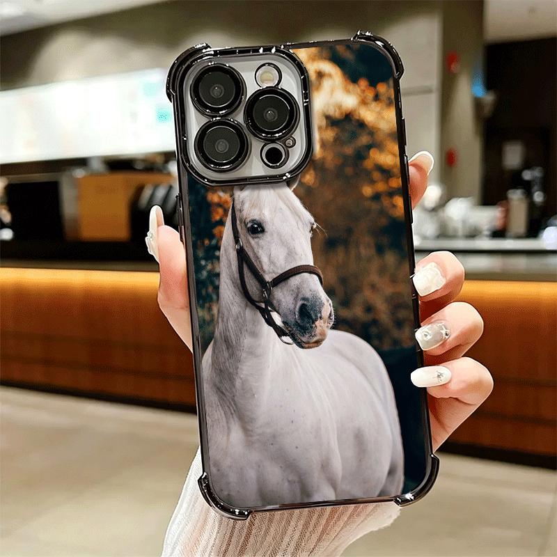 Ferghana Horse Animal Plating Phone Case For Iphone 16 17 Pro Max Air 16E 14 15 Plus 12 13 Mini Anti-Fall Airabag Cover