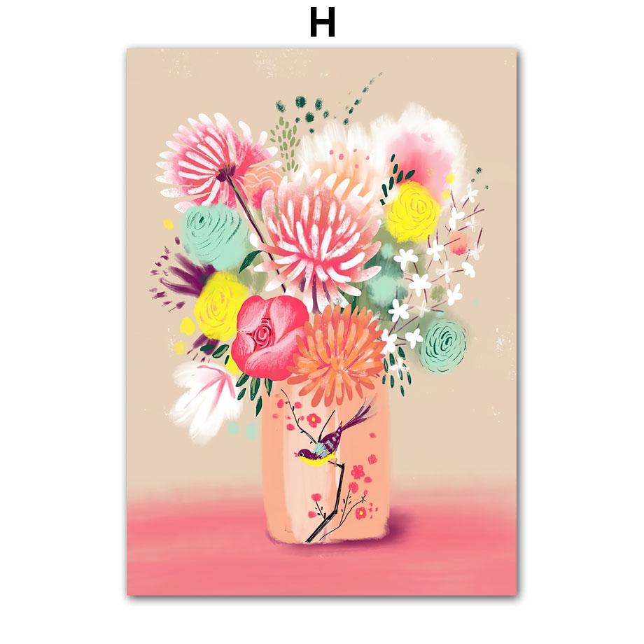 Boho Colorful Girl Vase Flowers Illustration Wall Art Canvas Painting Abstract Posters and Prints Pictures For Living Room Decor