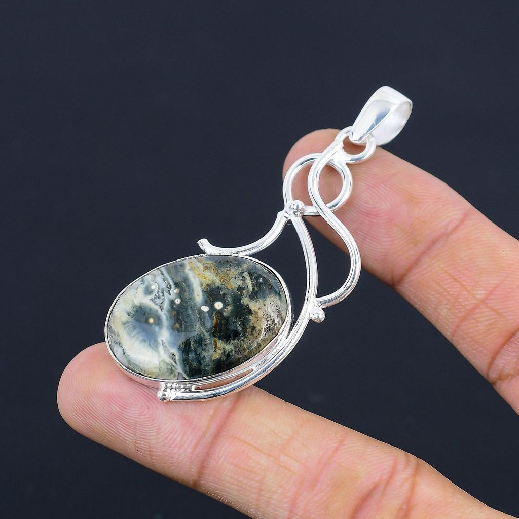 Womens Day Deal Sterling Silver Ocean Jasper Stone Anniversary Pendant Jewelry