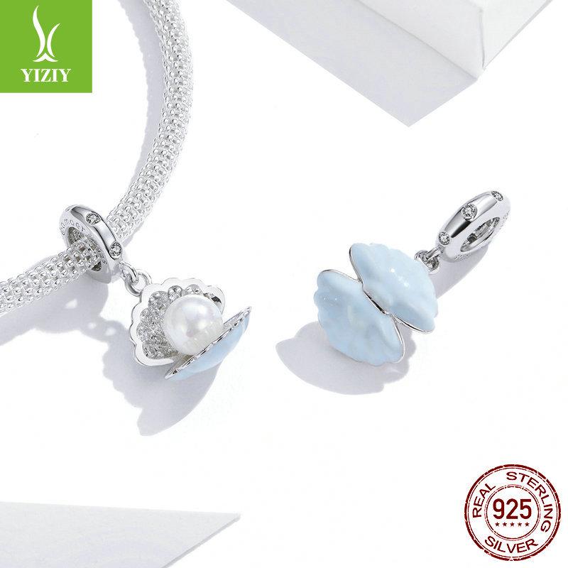 Yinziyun S925 Sterling Silver Pearl Oyster Pendant Bracelet, Fashion Inlaid Pearl DIY String BSC242