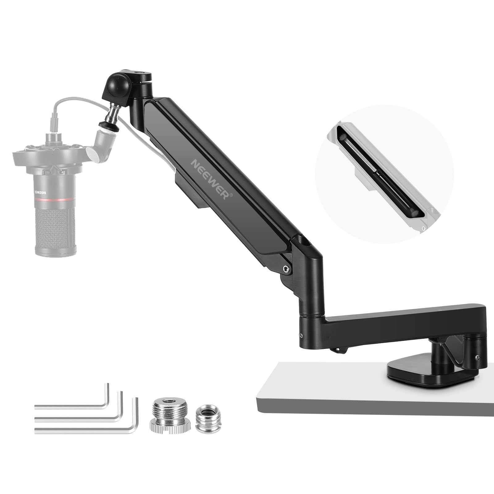 

NEEWER Thin Microphone Arm Desk Mount Rotating Boom Arm with Pneumatic Management Channel Compatible with Shure MV7 SM7B Blue Yeti Microphone for Game