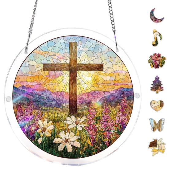 Acrylic Puzzle Suncatcher, Stained Glass Window Hanging Ornament with Double-side UV Printed Design, Colorful DIY Jigsaw Puzzle Suncatcher