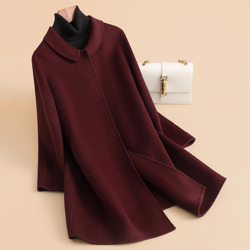Осеннее новое высококачественное двустороннее шерстяное средней длины большого размера женское двустороннее шерстяное пальто шерстяное пальто женское M (recommended 93-53kg)
