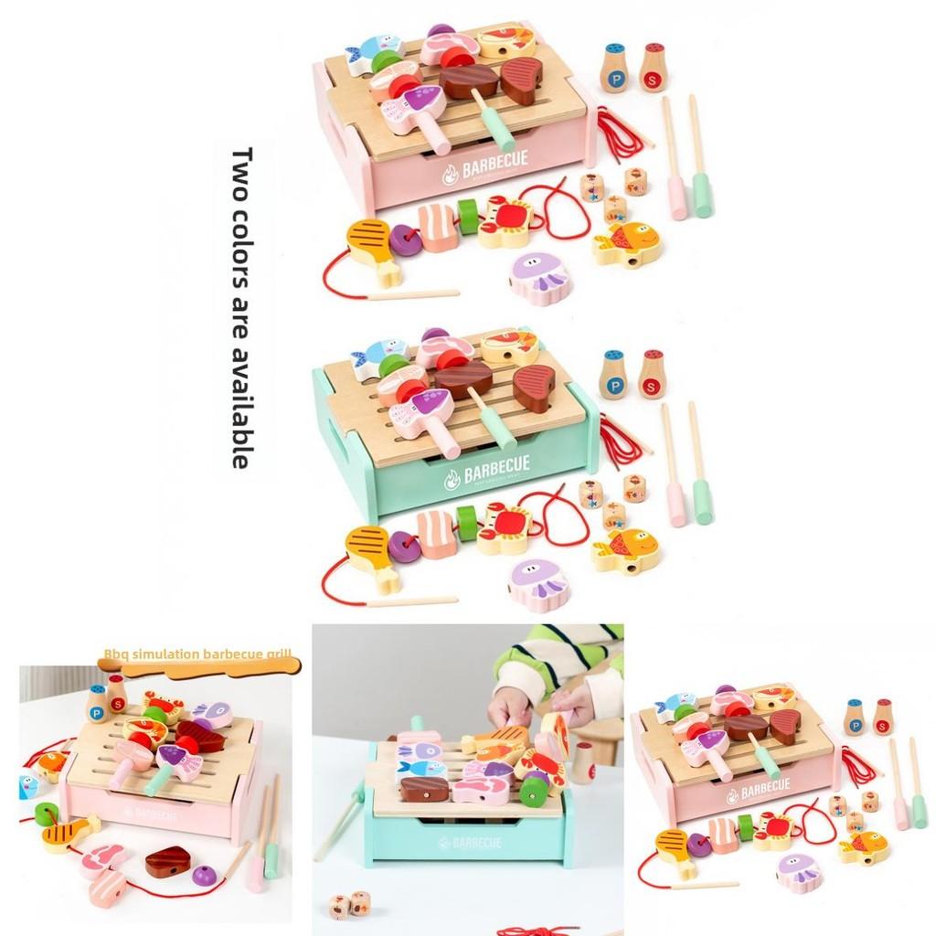 Wooden Kids Barbecue Grill Playset With Interactive Kitchen Toy For Family Fun