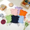 Girls Summer Pink Ruffle Sleeve Crop Top Drawstring Solid Tee Shirt Cute Casual Baby Kids Clothing