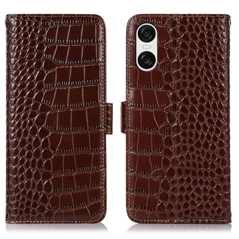 

Чехол для Sony Xperia 10 VI из натуральной коровьей кожи с текстурой крокодила, чехол-кошелек для телефона Brown
