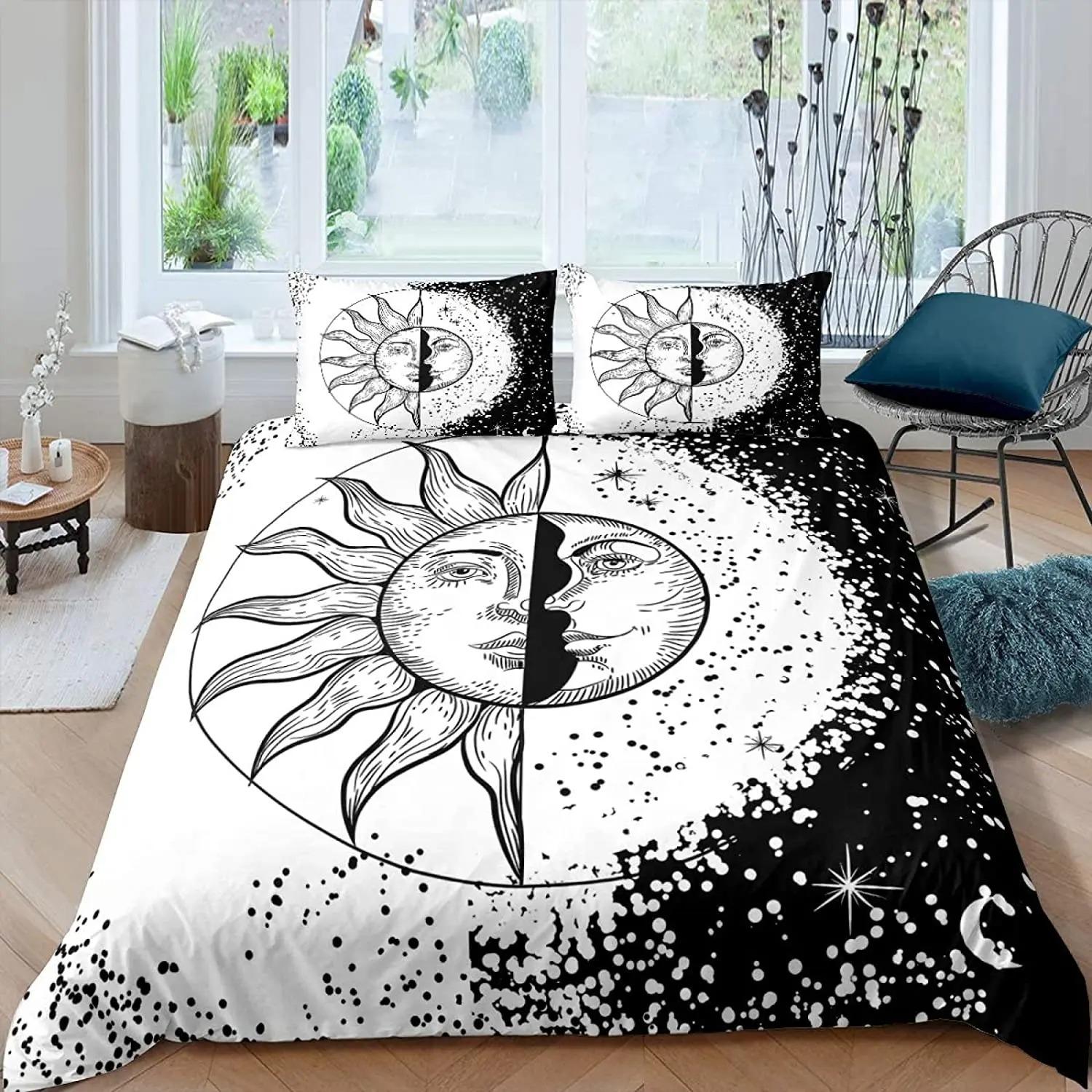 

Пододеяльник Mandala Yellow Sun Moon Bohemian Exotic Twin Комплект постельного белья для подростков Полиэстер King Quilt Cover 70x133cm 2pcs