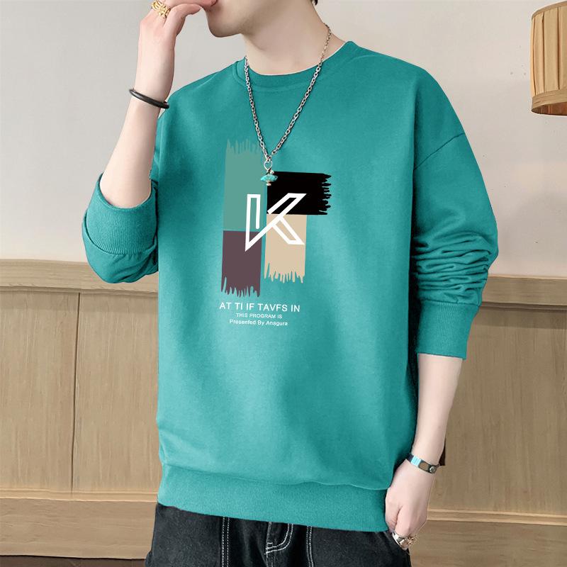 Men's Crew Neck Sweater T-Shirt Bottom Shirt Trend Loose Pullover Casual Autumn and Winter Fleece Thickened Long Sleeves