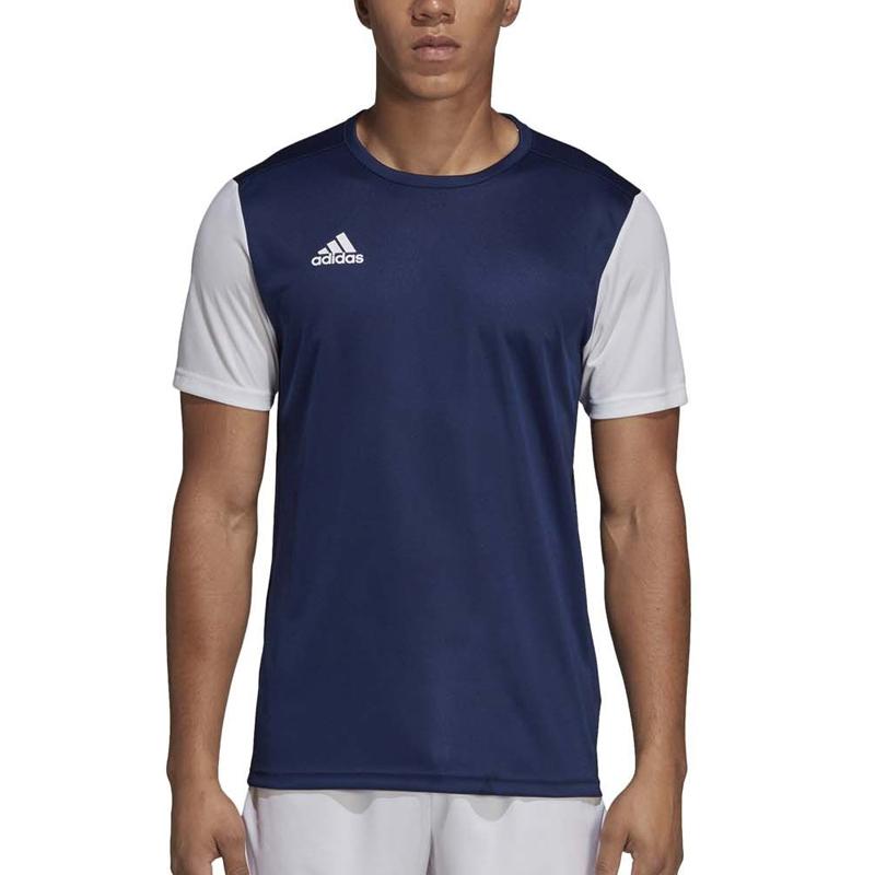 adidas T Shirts Men's Blue With White Lettering Crew Neck Moderate
