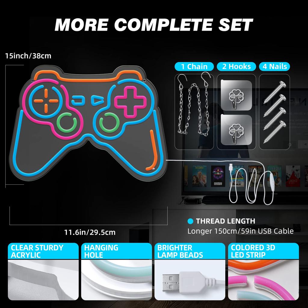 Game Controller Neon Sign, Gamepad Shape LED Neon Lights for Gaming Room Wall Art Decor Led Night Lights for Boys Gamer Teen