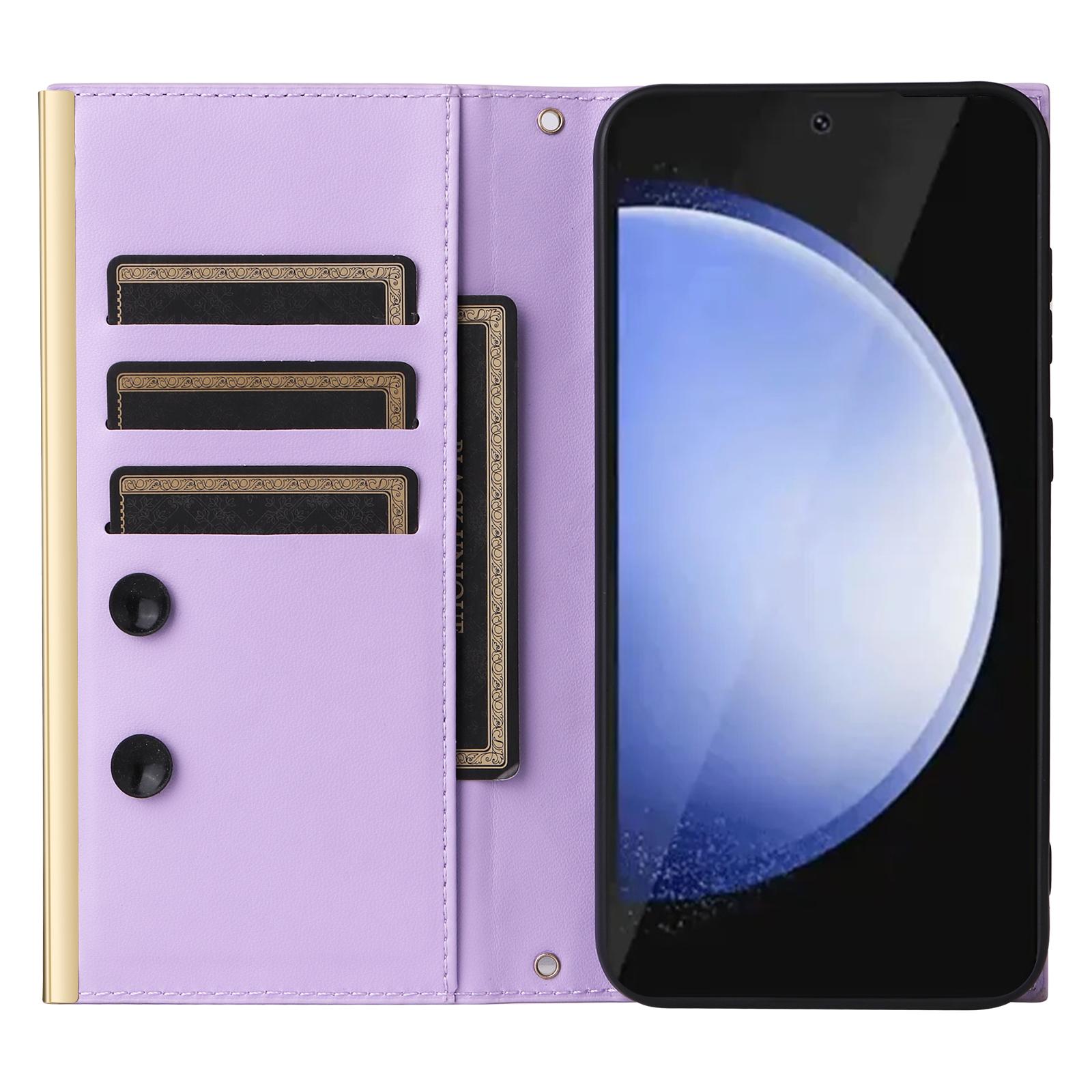 

For Samsung Galaxy S24 FE Case Suction Cup PU Leather Wallet Phone Cover with Straps Rose Gold