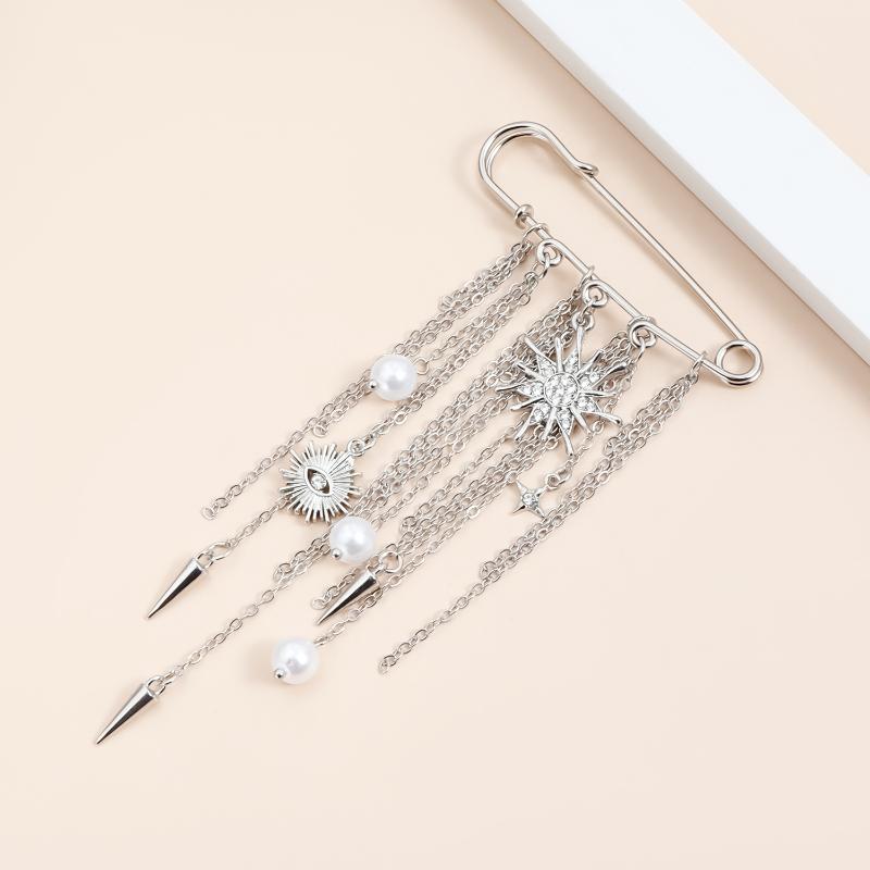 Metal Chain Tassel Brooch Pin Punk Rock Multi Functional Pin For Jacket Denim Alter Pants Hem Shortener Decoration