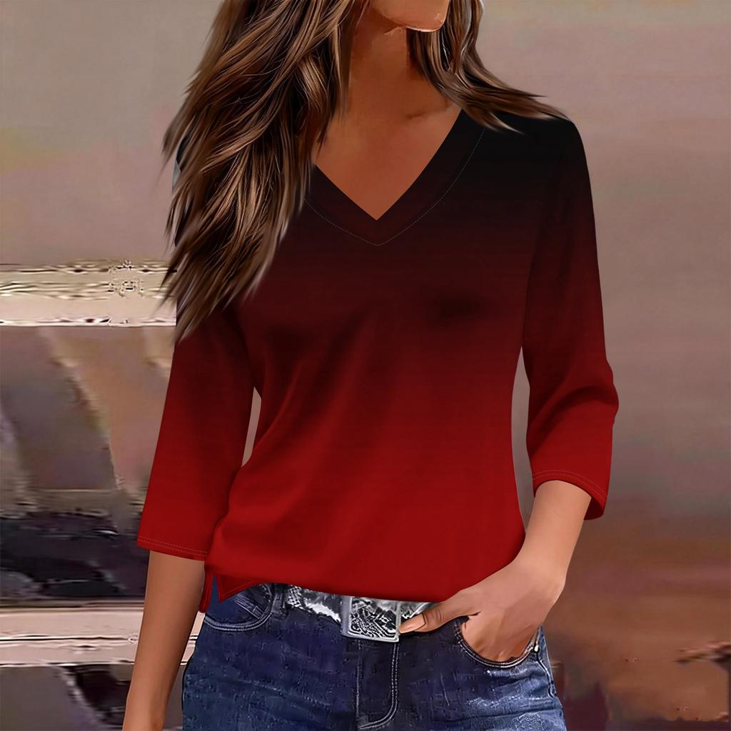 Long Sleeve Shirts for Women V Neck Gradient Womens Long Sleeve Tops Casual Long Sleeve T Shirt Women Comfortable Long Sleeve Going Out Tops for Women
