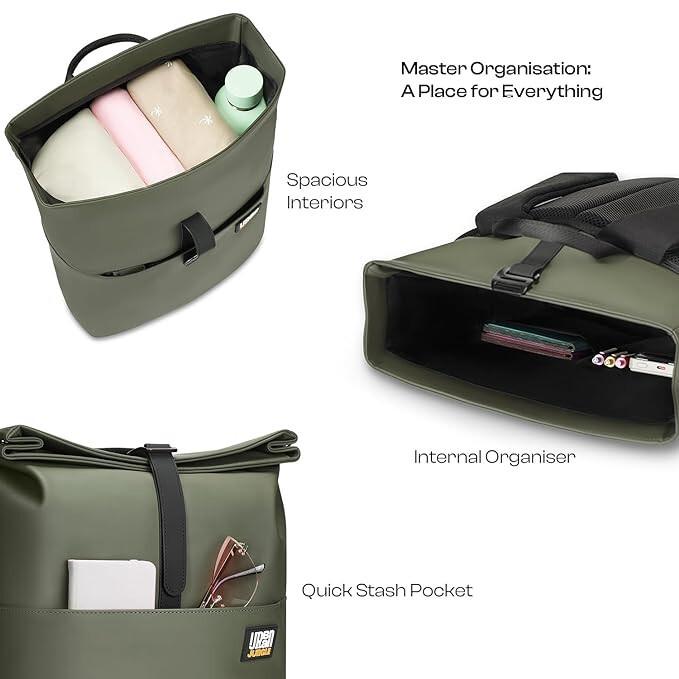 RSINC Urban Jungle by Safari Metro Roll-Top Laptop Backpack for Unisex | Green B0CYLTFWSV