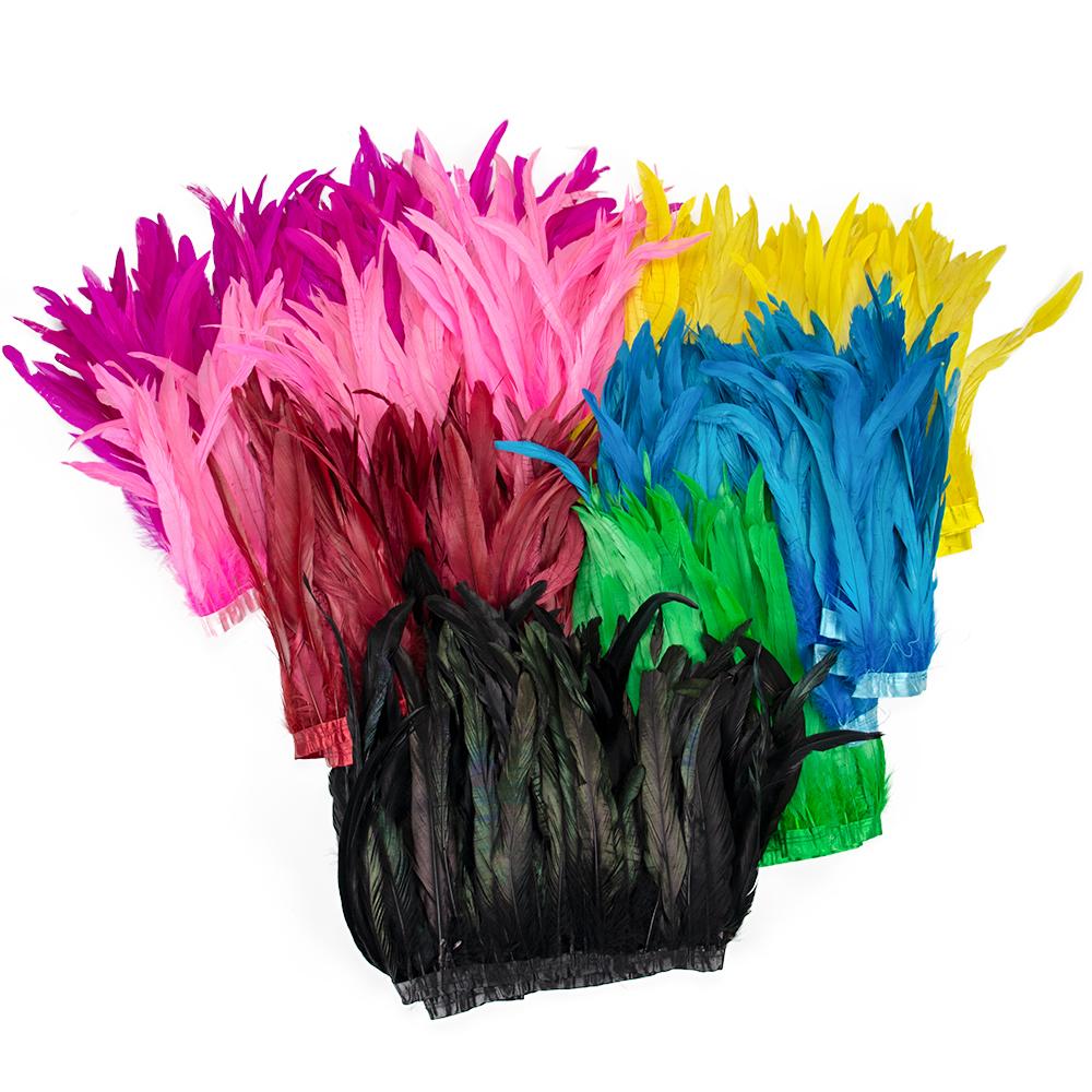 2M Färgade Tupp Stjärtfjädrar Kantband DIY Hantverk Karneval Sömnad Kostym Dekor Kyckling Plumas Bröllop Damklänning 25-30cm