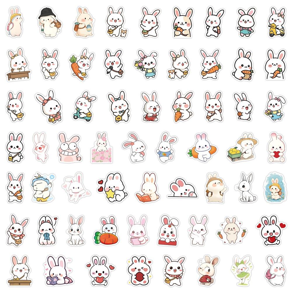 60Pcs Cute Bunny Graffiti Stickers Suitcase Water Cup Stationery Mobile Phone Scooter Laptop Refrigerator Decoration Diy Decals