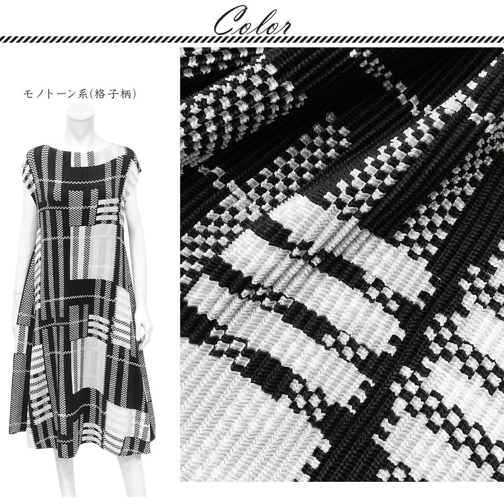 Specchio Pleated Dress for Women Fits Sizes Simple Stylish Hand Plus Check Pattern [SPECCHIO] Short-Sleeved (Free Size, 7-31 / / / Elegant) A-line