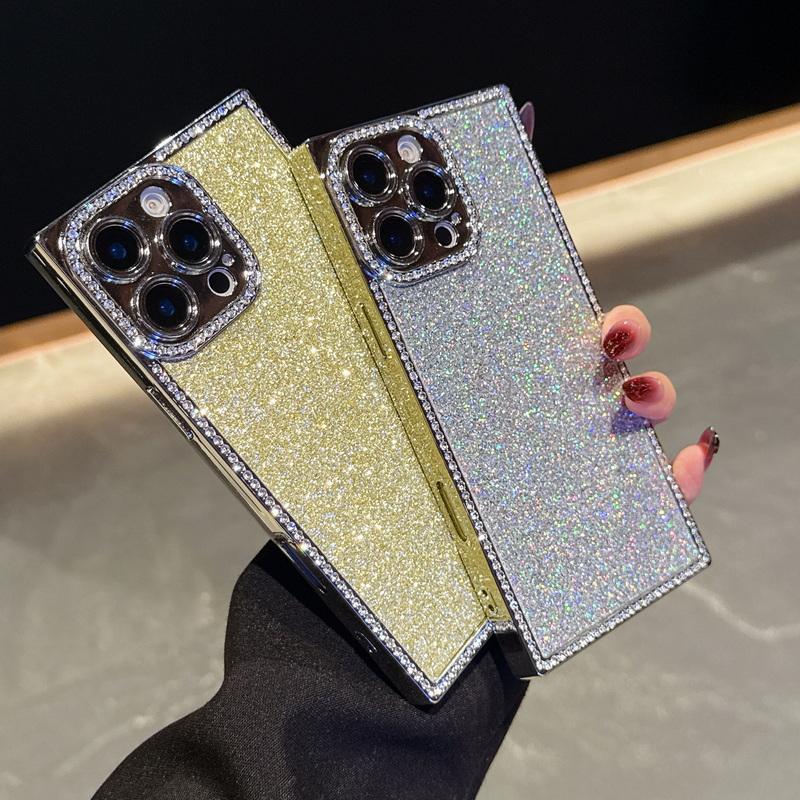 Glitzernde Handyhülle mit Diamantrahmen für iPhone 16 Pro 15 Pro Max 14 13 Pro, galvanisiert, stoßfest, Linsenschutz, Silikon, weiche Bumper-Abdeckung