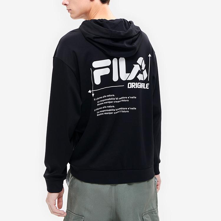 FILA Fleece Letter Print Hoodie Men Hoodies Black F11M239204F-BK