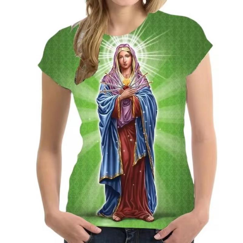 Camiseta unisex de alta calidad con estampado 3D de la Virgen María de Guadalupe, estilo católico, informal, de gran tamaño