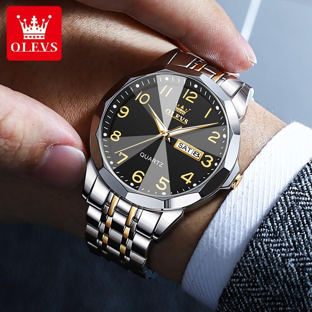 OLEVS Men Watch Original Brand Waterproof Luminous Quartz Watch Rhombus Mirror Stainless Steel Watch With Box