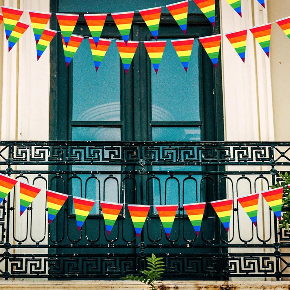 5/10M Rainbow String Bunting Polyester 10/20 Flags Rainbow Pennant Banner Colorful Stripes LGBT Hanging Flags for Indoor/Outdoor