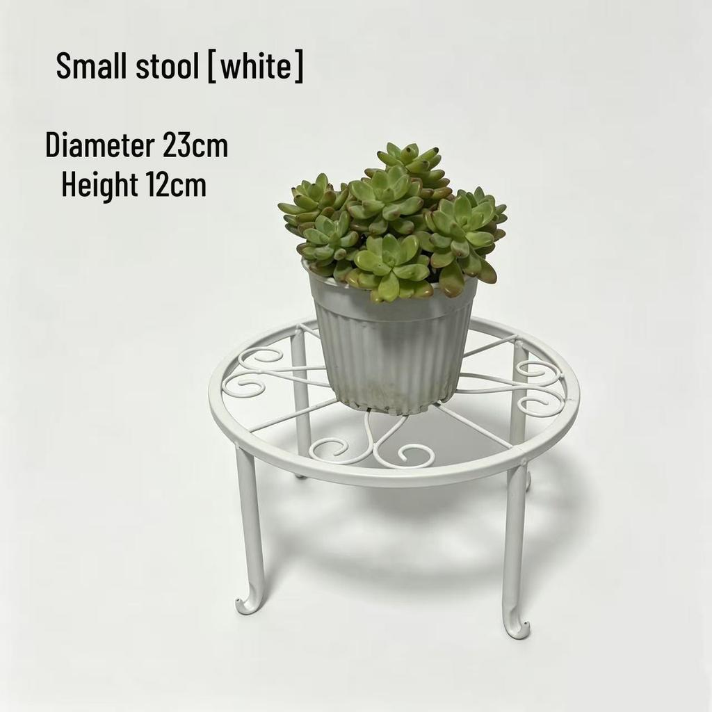 Floor-Standing Wrought Iron Flower Stand for Living Room, Balcony, or Outdoor Use - Cream Style Succulent Storage Rack.