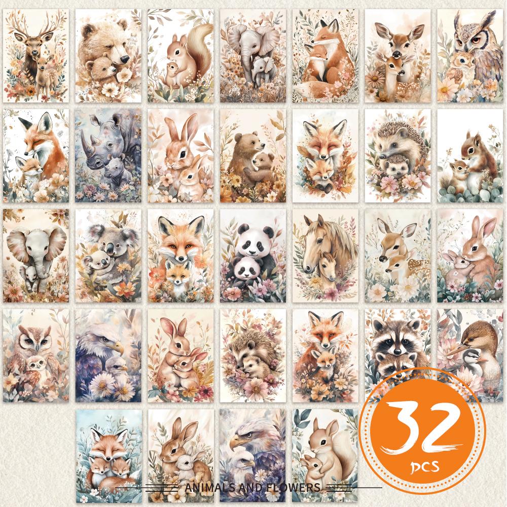 

32 pcs, vintage animal postcards, wall stickers, mailing cards, greeting cards, DIY postcards, souvenir postcards, decorations