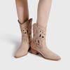 Flowering on the other side, new western cowboy boots embroidered hollow women's thick heel V-mouth knight boots women's retro short