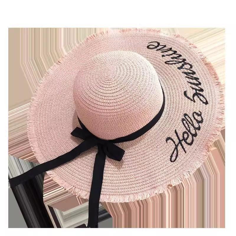 Girls Straw Hat Round Crown Breathable Sun Hat With Butterfly Bow For Vacation
