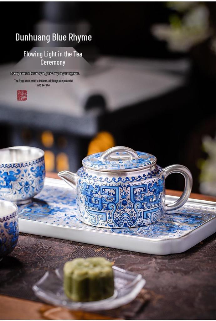 2025 Silver-Plated Ceramic Gongfu Tea Set with Teapot and Cups in Gift Box