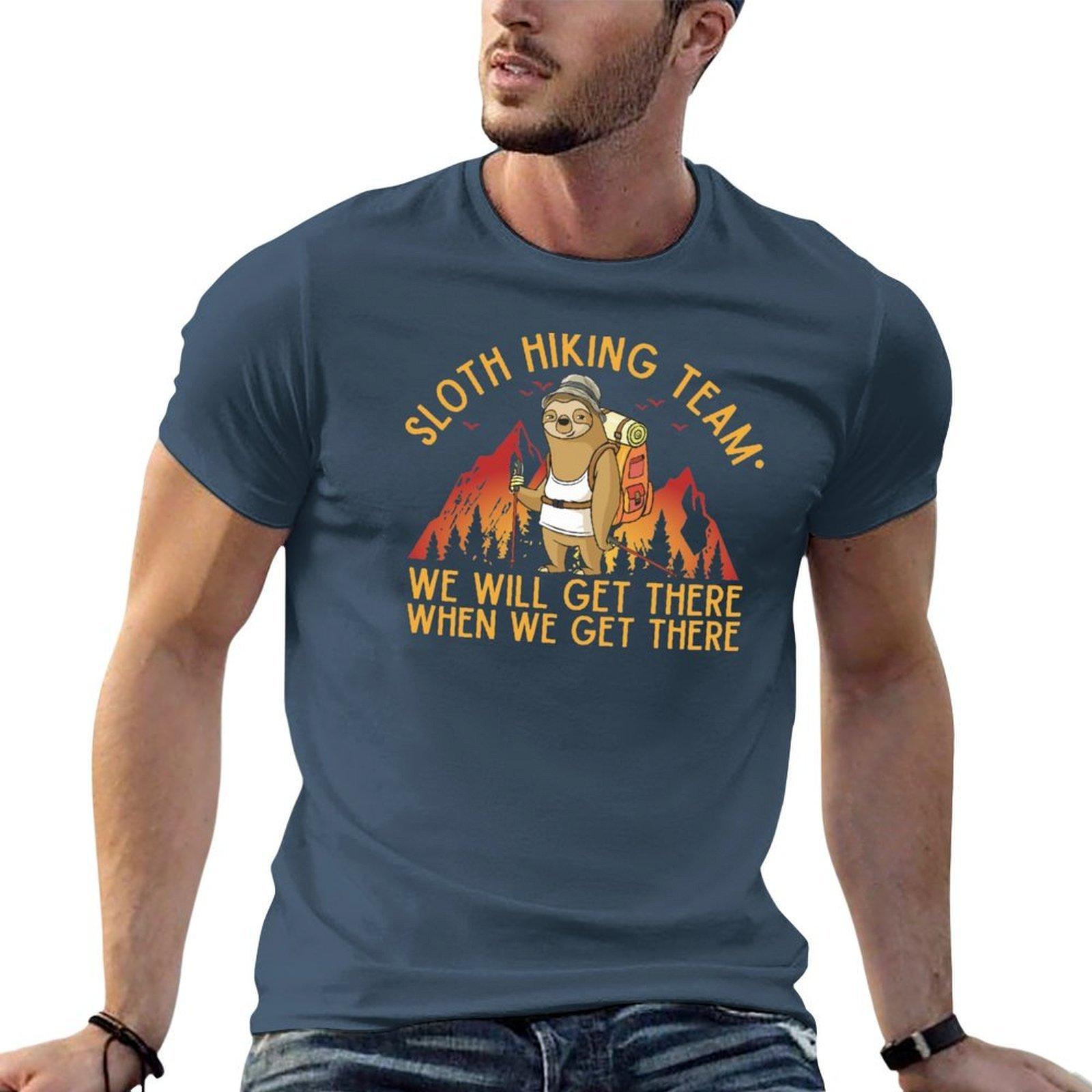 Sloth Hiking Team We Will Get There When We Get There Funny Vintage Tshirt Comfortable Workout Short Sleeve Shirt S