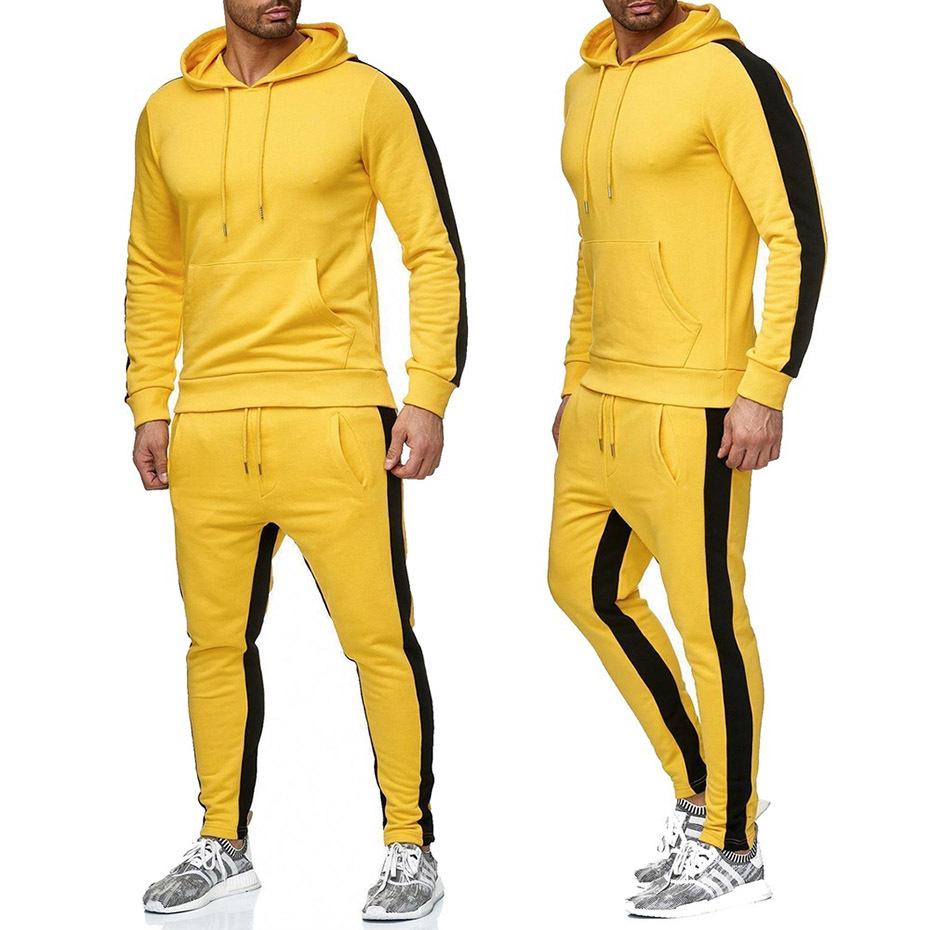 Men's Color Block Sweatshirt & Joggers Fitness Set