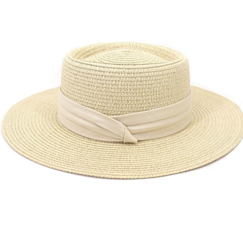 Top Hat Female Travel Outdoor Photo Flat Top Sun Hat Fashionable Streamer Simple Beach Hat