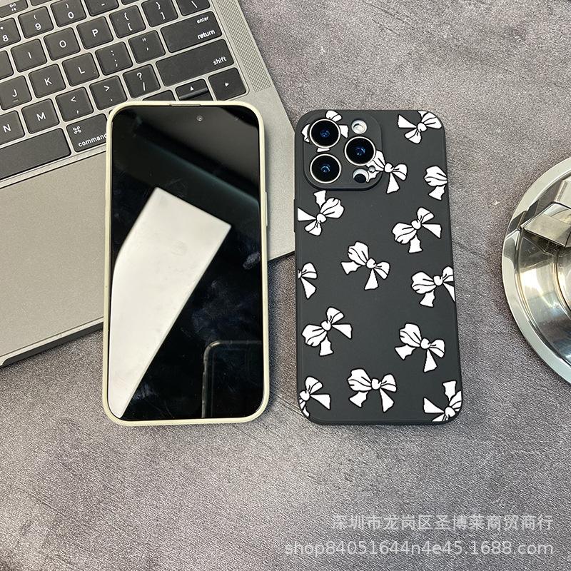 Bow for iPhone15 mobile phone case 14PROMAX all-inclusive 13/11 anti-drop 16/15 protective case 17